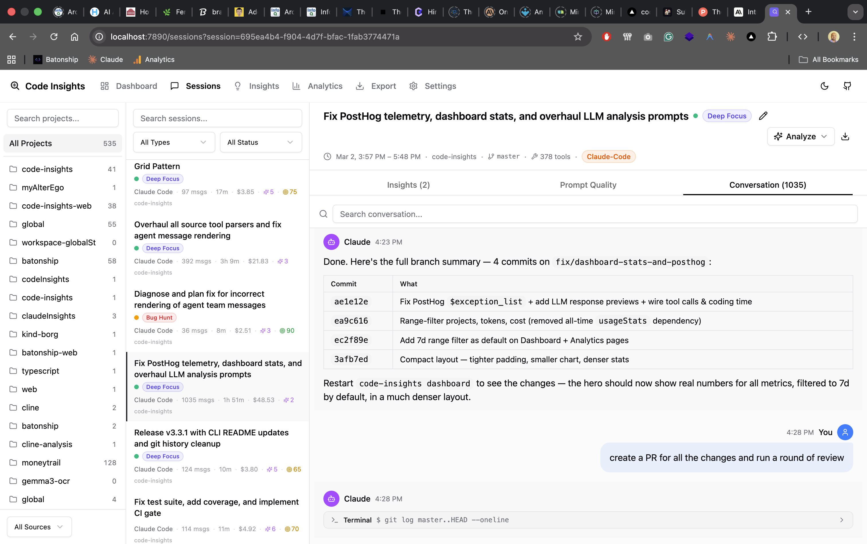 Session conversation view
